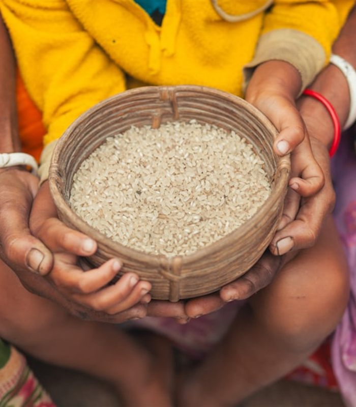 Hands holding a bowl of rice